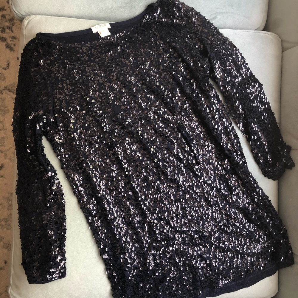 J Crew Navy Sequin Top 3/4 Sleeves